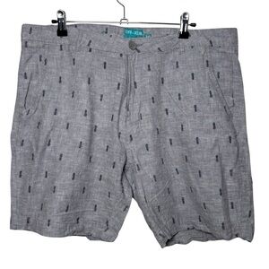 Tenth + Ocean Pineapple Shorts Men's 38 Linen Blend Gray Preppy Hawaiian Resort